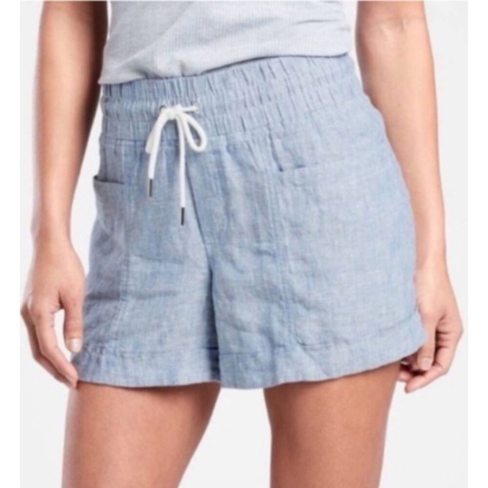 Athleta Womens Size 22 Cabo Linen 4”‎ Shorts Blue 100% Linen Drawstring